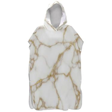 Imagem de Joisal Poncho de surfe para trocador adulto toalha de banho com capuz plus size ponchos de praia para homens mármore ouro branco