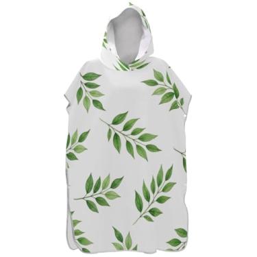 Imagem de Joisal Poncho de surf para adultos trocador com capuz toalha de praia estampa plus size aquarela folhas verdes branco ponchos femininos com capuz