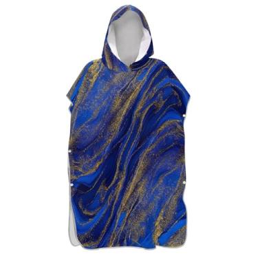 Imagem de Roupão de mudança de redemoinho dourado com textura de mármore azul para adultos, poncho de surfe, ponchos de praia de secagem rápida, para homens, toalha de banho com capuz fofo