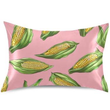 Imagem de Capas de almofada de cetim com estampa floral rosa de milho para o cabelo, capas de travesseiro King Queen, padrão, para cama, cuidados com a pele, tamanho padrão, 66 cm x 50 cm