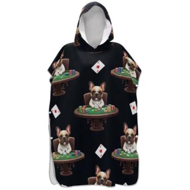Imagem de Joisal Roupão reutilizável para troca de poncho de surf para adultos toalha de banho com capuz buldogues franceses preto unissex poncho adulto com capuz