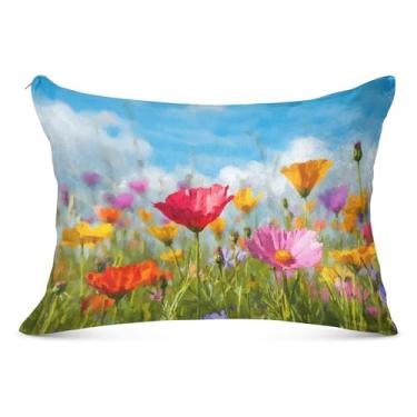 Imagem de Lindo protetor de travesseiro de flores silvestres super macio 53 x 137 cm, capa de travesseiro Queen antiestática com zíper
