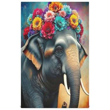 Imagem de Joisal Elefante flores coloridas coroa conjunto de toalhas de prato decoração de cozinha bonito chá toalha de mão panos de prato reutilizáveis absorventes 45 x 71 cm, 4 pacotes