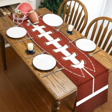 Imagem de Caminho de mesa de cozinha de futebol, tapete de mesa de poliéster de rúgbi marrom, tema de esportes ao ar livre, lembrancinhas de festa de aniversário, decorações para cozinha, jantar, casa, centros
