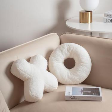 Imagem de FairDeco XO Travesseiro de pelúcia, almofadas brancas para o dia dos namorados, abraços e beijos, almofadas fofas, românticas, decoração de casa para sofá, quarto, sala de estar, 30 x 30 cm, conjunto