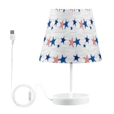 Imagem de Joisal Lâmpada de mesa Indenpendence Day Stars Stripes com porta de carregamento USB, lâmpada de escritório com abajur luminária de suporte noturno