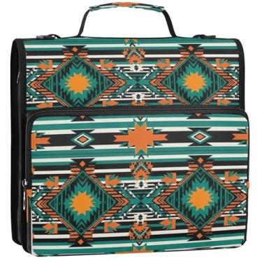 Imagem de Organizador de fichário com zíper de desenho animado, 3 fichários de 3 anéis, anel em D, vintage, tribal, estojo com alça para fichários escolares com alça de ombro, 34,5 x 31,5 x 9 cm