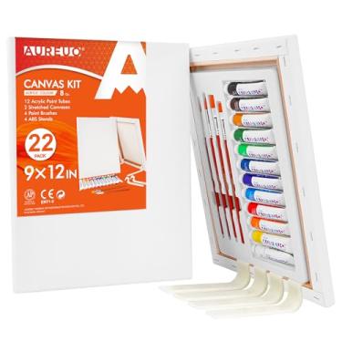 Imagem de AUREUO O kit de pintura em tela de Natal inclui 7 pacotes de tela esticada de 23 x 30 cm, 12 tintas acrílicas, pincéis de tinta, conjunto de 23 peças para crianças e adultos