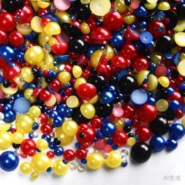 Imagem de 500 peças ABS pérolas semi-redondas e resina flatback strass tamanhos variados kit sortido para fazer joias DIY, arte de unhas, decoração de artesanato (cor 52)