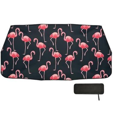 Imagem de Para-sol de carro preto guindaste coroado rosa para proteção de isolamento térmico de para-brisa persianas de janela de caminhão 147 x 75 cm capa de guarda-chuva de carro