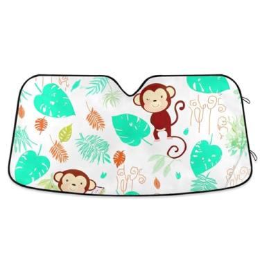 Imagem de Persianas personalizadas fofas de macacos de desenho animado branco para carro para-sol para-brisa engraçado dobrável caminhão carro persianas para janelas dianteiras automotivo S, 134,6 cm x 59,7 cm