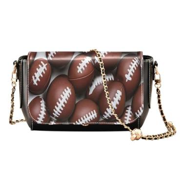 Imagem de Bolsas tiracolo quadriculadas de couro azul e branco, bolsas transversais de couro para mulheres na moda, bolsa transversal de corrente dourada, Bolas de futebol americano - 3, One Size