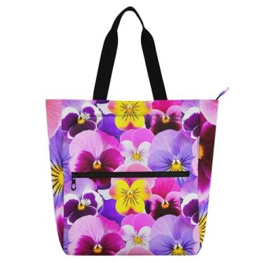 Imagem de Lilás Vibrantes Flores Primavera Trabalho Sacola Feminina Lona Escolar Sacola com Zíper Bolsas de Professores Livro Presente Amante