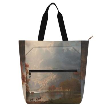 Imagem de GAIGEO Sierra Nevada Albert Bierstadt Bolsa feminina para trabalho lona praia livro bolsa zíper bolsas professores amantes de livros