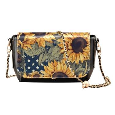 Imagem de GAIGEO Bolsa de couro com zíper de pato de borracha amarela, bolsas de viagem transversais de couro para mulheres, Girassol American 2, One Size