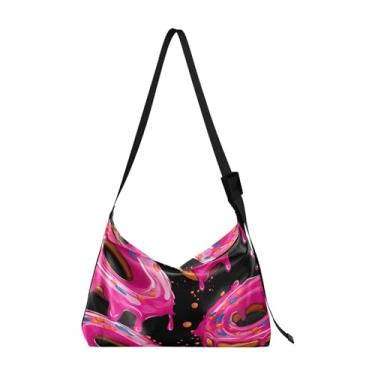 Imagem de Bolsa masculina de couro floral e floral, bolsa transversal grande, bolsa de ombro com zíper, Donuts em preto - 2, One Size