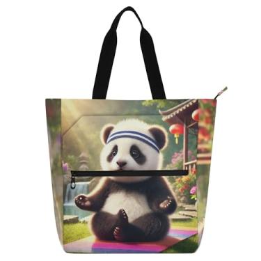 Imagem de GAIGEO Bolsa de ombro Panda Yoga Moment Peaceful Moment para mulheres, crianças, com zíper, livro, escola, trabalho, viagem, lona