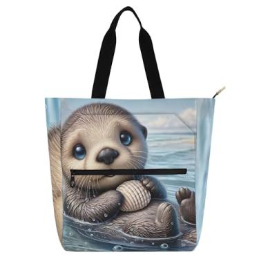 Imagem de Lindas bolsas femininas com estampa de lontra marinha para trabalho, lona, faculdade, escola, bolsas, carteiro, livros, presentes