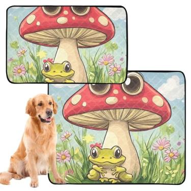 Imagem de TSENQUE Tapete fofo de desenho animado sapo cogumelo gato para animais de estimação, reutilizável, tapete de urina para cães, impermeável, tapete de gaiola para cães, fofo absorvente para cães