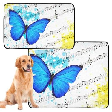 Imagem de Art Blue Butterfly Branco Amarelo Reutilizável Pee Pee Pad Lavável Pet Pee Pads Cute Dog Crate Tapete Impermeável Absorvente de Treinamento de Filhote, Pequeno x Pacote com 3