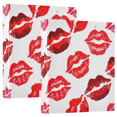 Imagem de Batom vermelho Kiss Marks branco 3 anéis fichários de 3 cm comporta 200 folhas, fichário divertido para prancheta, anel redondo, 31,5 x 27 x 6 cm, 1 pacote