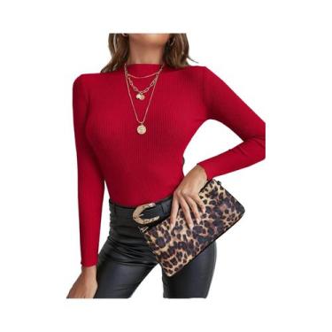 Imagem de Suéter Feminino Cinza Slim Fit De Tricô Manga Longa Gola Alta Casual L