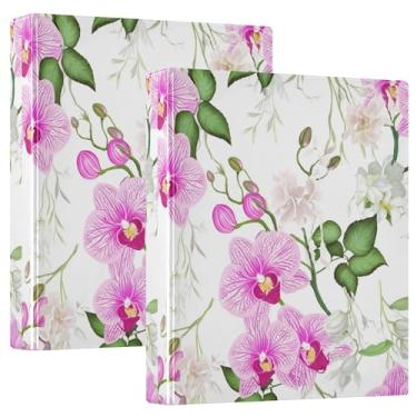 Imagem de 3 anéis personalizados de orquídeas rosas, flores brancas, fichários de 3 cm, comporta 200 folhas, pastas, caderno, anel redondo, fichário de apresentação, 31,5 x 27 x 6 cm, pacote com 2