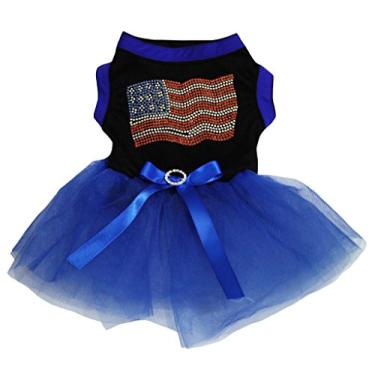 Imagem de Petitebella Vestido de cachorro com bandeira dos EUA com strass (preto/azul royal, GG)