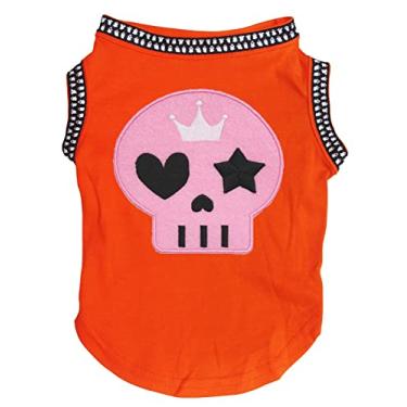 Imagem de Petitebella Camiseta de cachorro com cara de caveira rosa (laranja/bainha fantasma, grande)