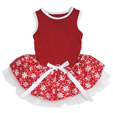 Imagem de Roupa para filhotes de cachorro vestido para cachorro Suprimento de animal de estimação liso vermelho algodão floco de neve tutu