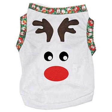 Imagem de Petitebella Camisa de algodão branca com rosto de rena de chifre 3D roupas para cães (branca, 3GG)