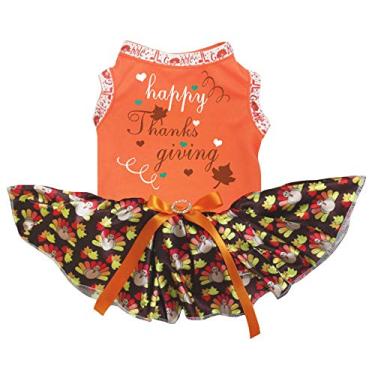 Imagem de Petitebella Happy Thanks Giving Camisa Laranja Perus Marrom Tutu Vestido para Cachorro (Laranja, Médio)