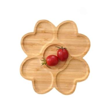 Imagem de Petisqueira MDF Madeira Flor, 30x30cm, 5 Espaços Para Servir Petiscos, Frios