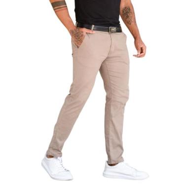 Imagem de Calça Sarja Social Masculina Bolso Embutido Slim - Mitchelgutto, Caqui