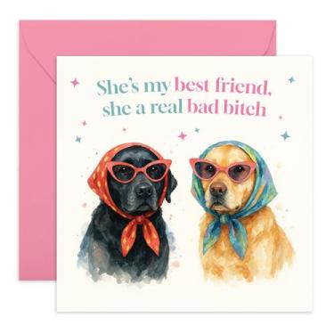 Imagem de Cartão de aniversário de amigos - She's a Real B*tch Dogs - Presentes para ela, senhoras, mulheres, meninas, melhor amiga, melhor amiga - Cães com óculos, fabuloso e atrevido - Vem com adesivos
