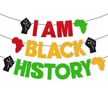 Imagem de Faixa I Am Black History Mês da História Negra, decoração de festa com glitter, comemoração afro-americana BHM festival, suprimentos para festas de fim de ano