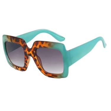 Imagem de Óculos de Sol UV400 - Tamanho Grande com Estampa de Leopardo e Lentes Degradê para Homens e Mulheres, Ideais para Esportes ao Ar Livre, Corrida e Ciclismo, Cor Azul Celeste com Estampa de Leopardo