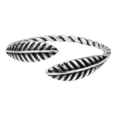 Imagem de Anel Prata Feminino Folha Ajustável Envelhecido Prata 925 Nf - ANELS J