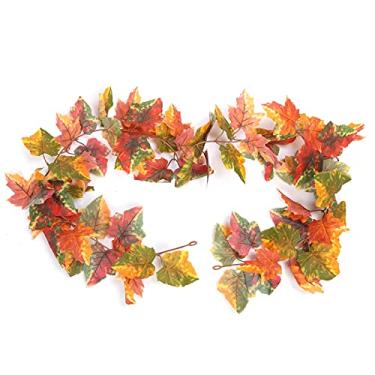 Imagem de Guirlanda de videira de folha de bordo à prova d'água durável reutilizável dobrável decoração de folhas de outono para casa decoração de festa de ação de graças flor de seda de (Tipo 2)