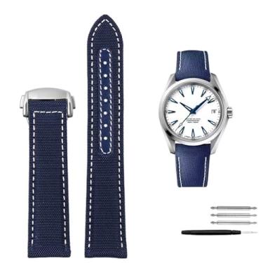 Imagem de FFHAO Pulseira de couro de nylon de alta densidade para Omega New Seamaster 300 Super Master AT150 Tecido Couro AQUA TERRA pulseira masculina 19mm 20mm (Cor: Preto Branco Prata B, Tamanho: 20mm)