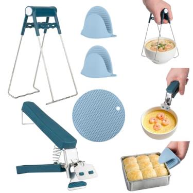 Imagem de Pegador de placa quente, clipes antiescaldantes, conjunto de pinças de tigela de cozinha com almofadas de silicone, pinças de frigideira, pinças de suporte para micro-ondas, fritadeira a ar, forno