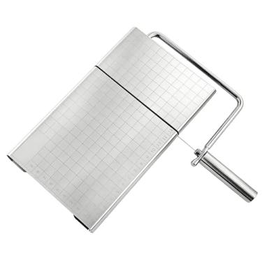 Imagem de POCREATION Fatiador de Queijo Ajustável Com 5 Fios de Reposição, Tábua de Corte de Queijo Em Aço Inoxidável Com Pés Antiderrapantes, Linhas de Grade Claramente Marcadas, para Mussarela (com escala)