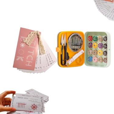 Imagem de Mini livro de costura criativo, livro de habilidades de bordado DIY, mini livro de pontos de bordado criativo portátil com caixa de agulha e linha, para iniciantes (livro de costura com caixa de