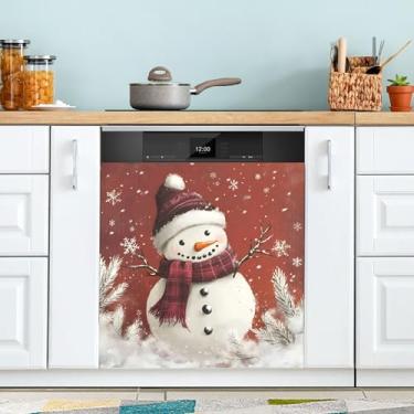 Imagem de SEHANY Linda capa magnética de boneco de neve de Natal, adesivos magnéticos decorativos antiarranhões para painel de geladeira e lava-louças, decoração de Natal de cozinha doméstica 58 x 66 cm