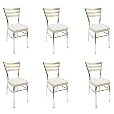 Imagem de Kit 6 Cadeiras de Cozinha com reforço cromada assento grosso cinza pra