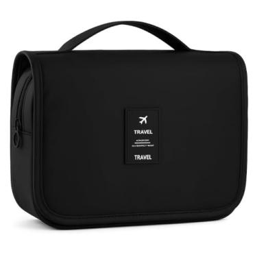Imagem de Necessaire Feminina de Viagem Organizador com Gancho para Pendurar, Ideal para Mala e Banheiro (Preto)