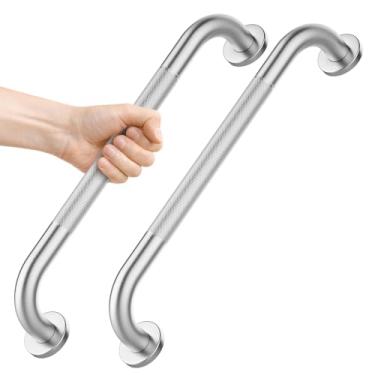 Imagem de Pacote com 2 barras de apoio de 40,6 cm para banheiras e chuveiros, corrimão de aço inoxidável antiderrapante, alça de segurança auxiliar de banheiro, barras de apoio para deficientes para banheiro