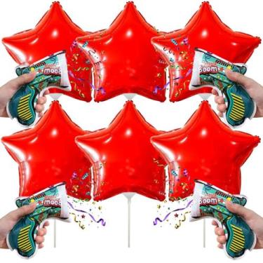 Imagem de Kit 6 Balões Metalizado Estrela 20cm 4 Lança Confetes Boom - Gala, Ver