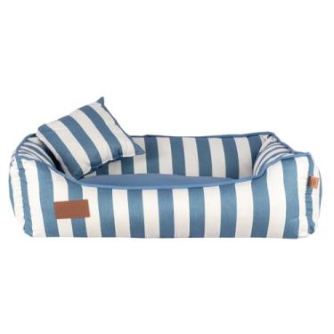 Imagem de Cama grande 71x56 com ziper para cachorro de grande porte cachorros cães e gatos(Listra azul)