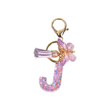 Imagem de JWQFBC Chaveiro com Alfabeto Inglês E Pingente de Borboleta - Presente Criativo para Chaves, Mochilas E Bolsas - Chaveiro Fofo E Moderno, J